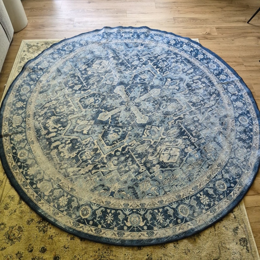 Ruggable Kamran Blue 6 Foot Round Area Rug Cover Machine Washable